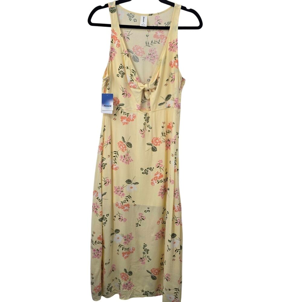 Abound Dress Womens Medium Yellow Floral Maxi Tie Front Sundress Lined Summer